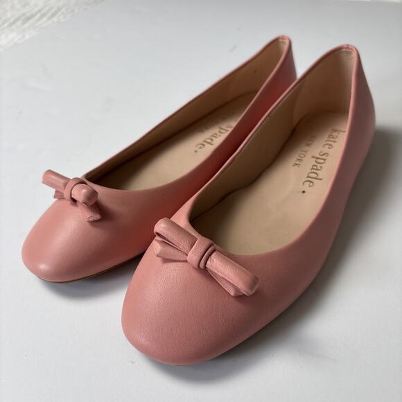 Kate Spade Kiersten Bow Pink Leather Ballet Flats New w/o Box Old Money Sz 8.5 - Picture 1 of 15